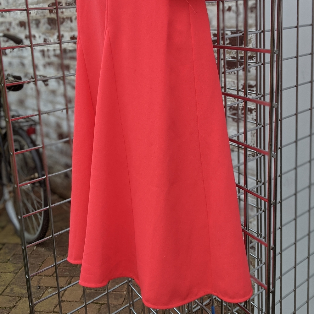 Designer Chaus Coral Red Dress Flutter sleeve shirt A line Size small - Picture 6 of 15